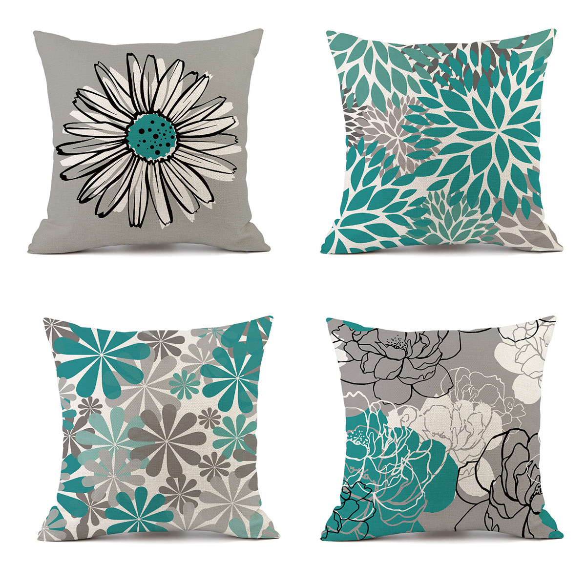 wish Amazon Cross-border geometric floral linen pillowcase, car pillow, Daisy decoration sofa cushion