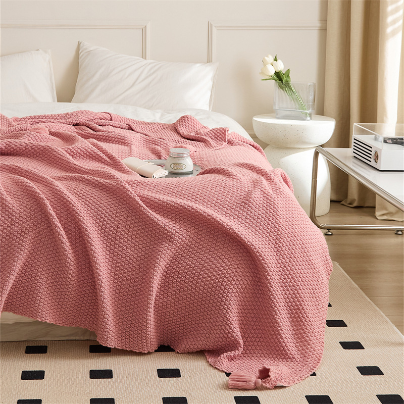 Knitted blanket, Nordic ins style sandy hair cover blanket, country style small blanket, air-conditioned blanket, solid-color homestay bed end blanket Item Picture
