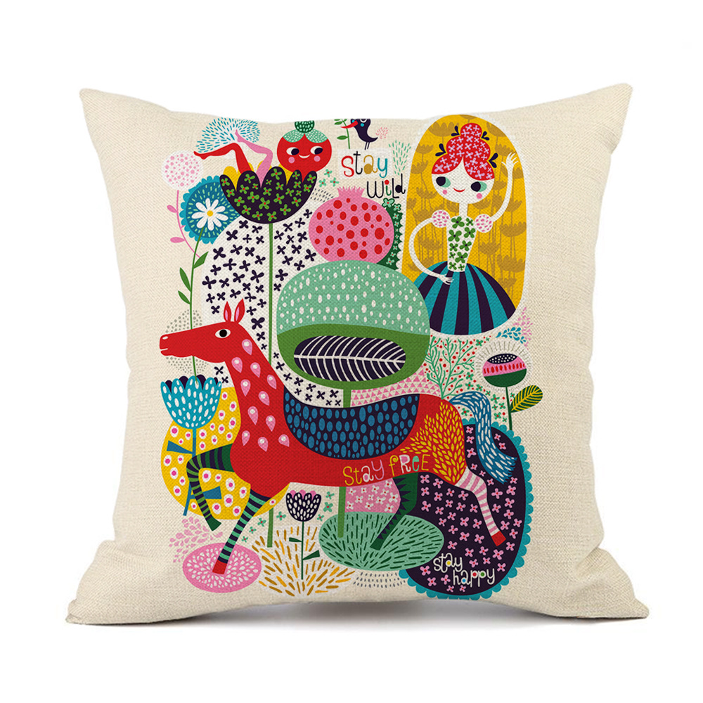 Watercolor Nordic art hand-painted alpaca deer headrest covers, cotton and linen throw pillows, cushions, printed decorations, wholesale gifts for foreign trade Item Picture