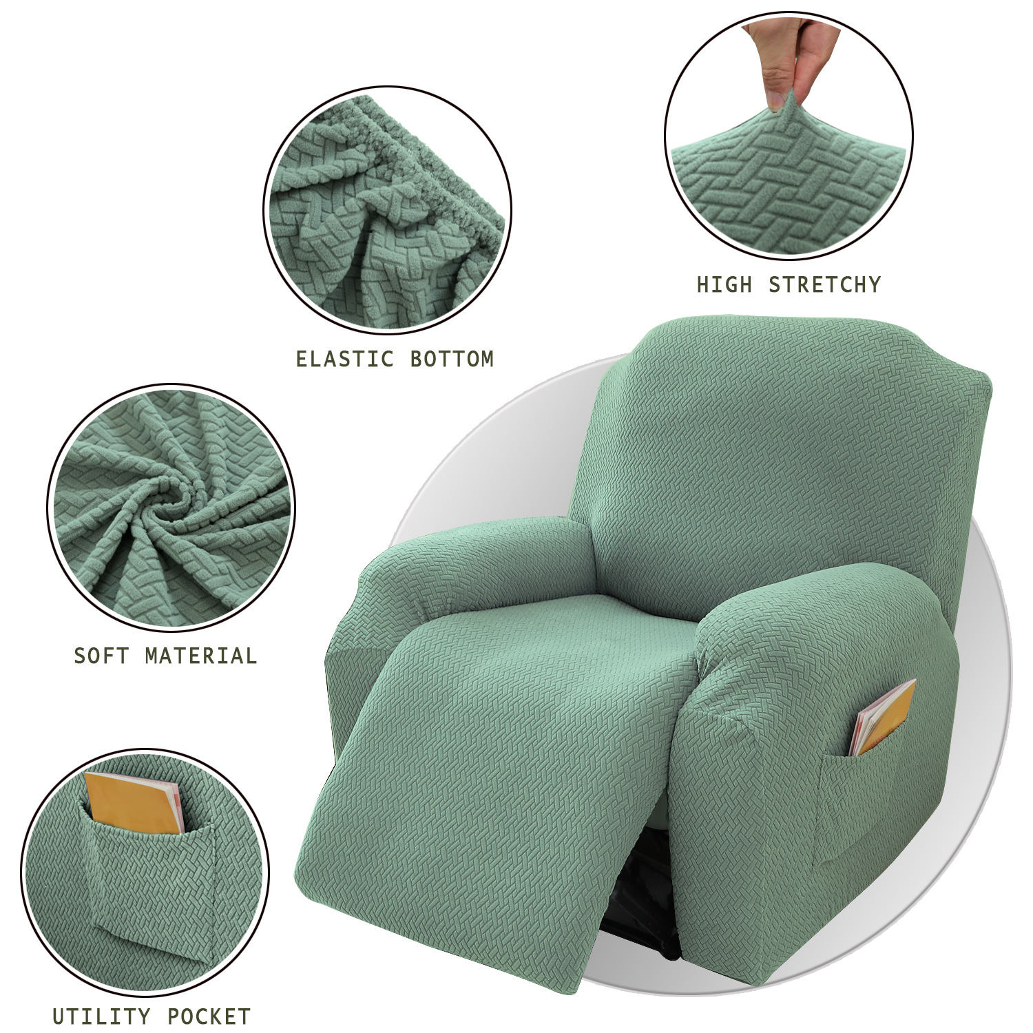 Cross-border T-shaped jacquard knitted elastic combination sofa cover, split-type functional Chivas Regal protective cover details Picture