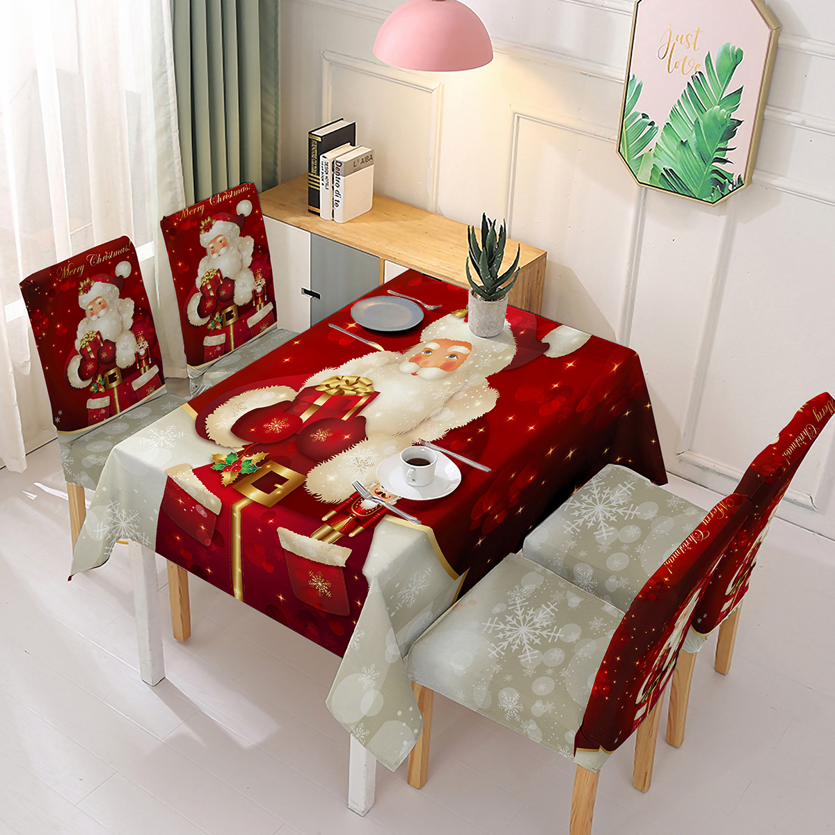 Christmas printed tablecloth, chair cover, festive decoration, elastic one-piece chair cover, absorbent tablecloth