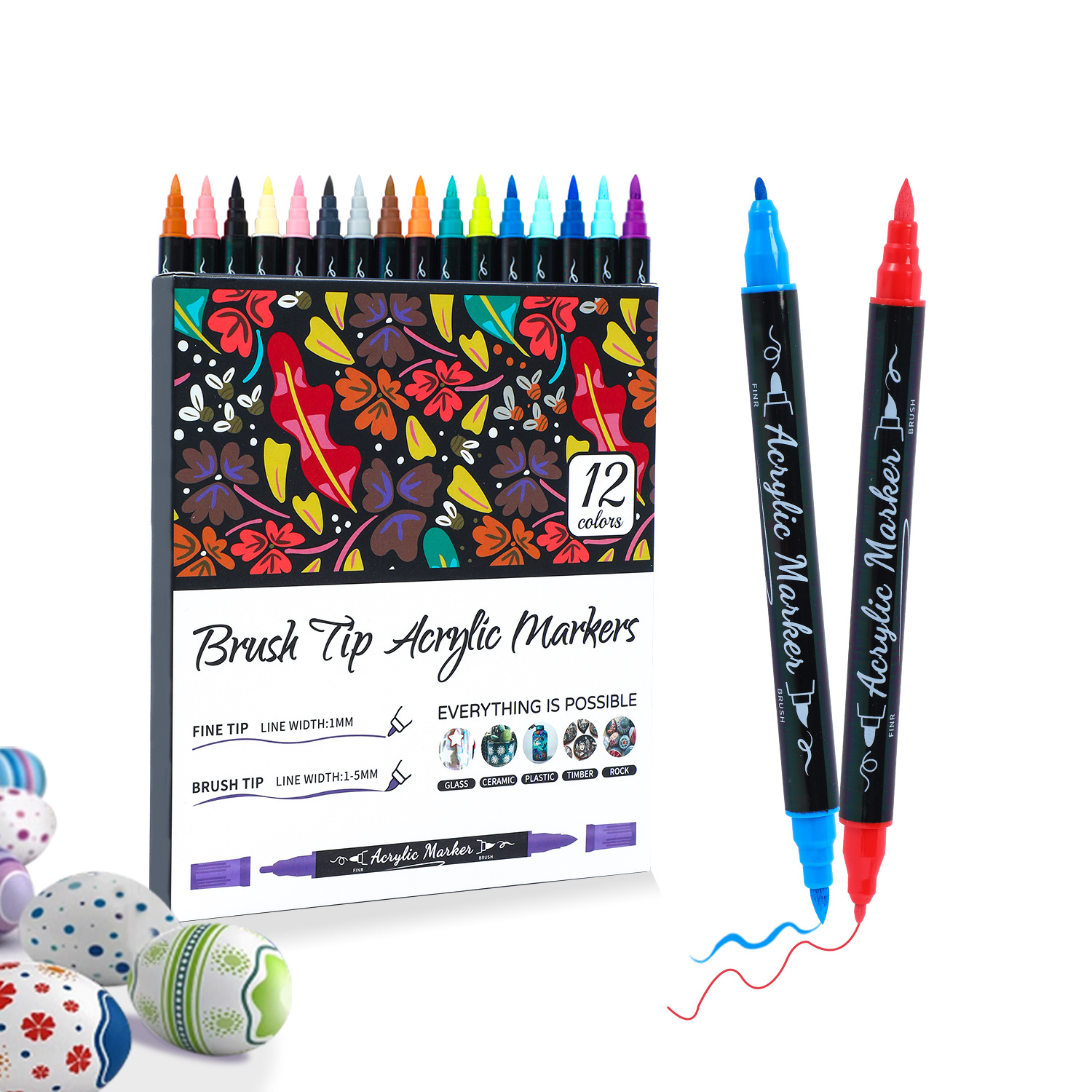 Cross-border water-based double-headed brush, acrylic marker, soft-tipped watercolor 24-color stackable color set for children's painting Item Picture