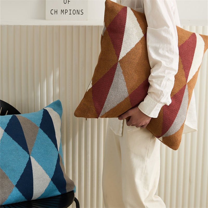 New Four Seasons Nordic Class A cotton bedroom and office area knitted geometric pattern blanket, nap blanket cushion Specification image