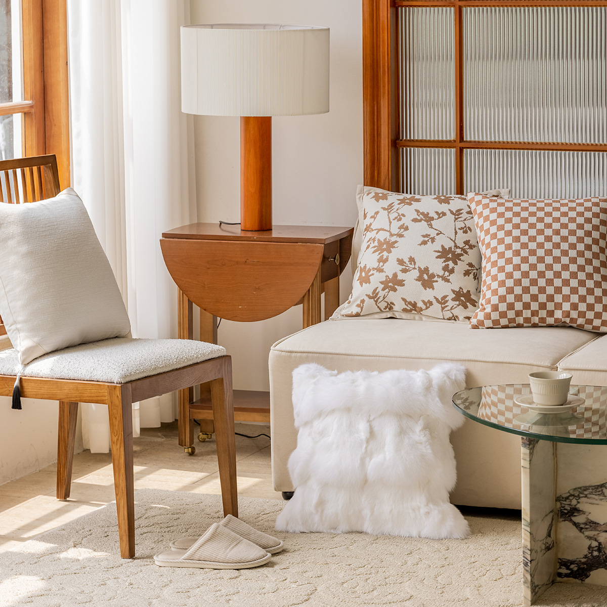 橘色沙发抱枕套轻奢ins风现代简约床头靠垫靠枕软包毛绒床上腰靠