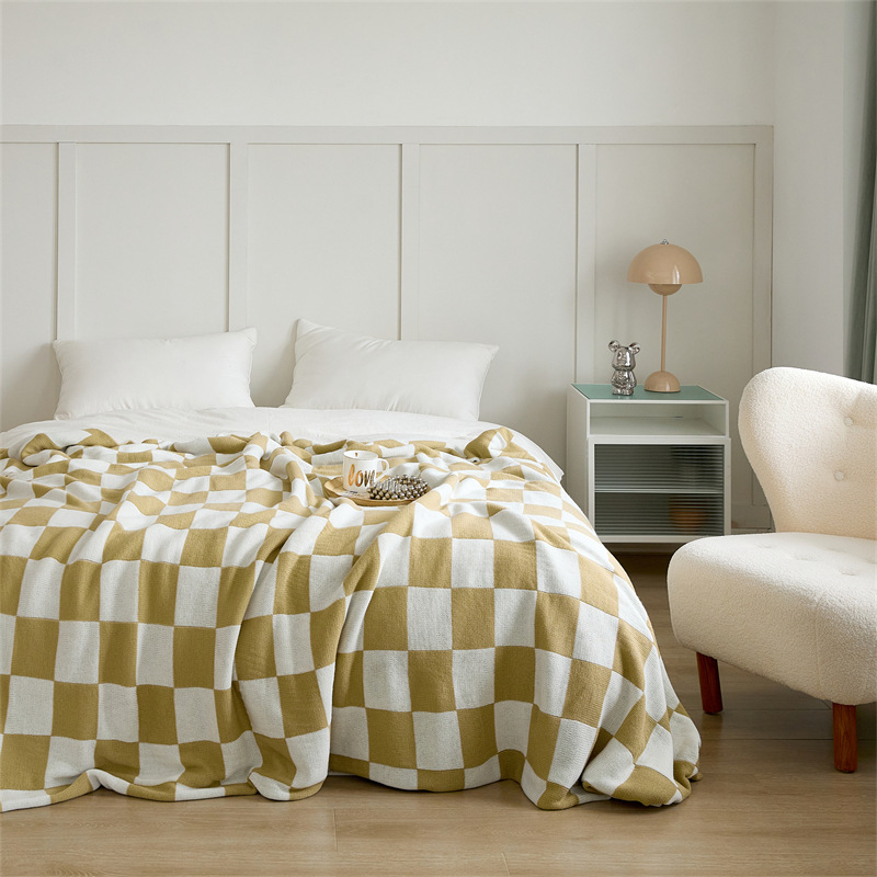 Amazon Four Seasons Nordic A Class Acrylic living room knitted oversized checkered blanket sofa blanket Specification image