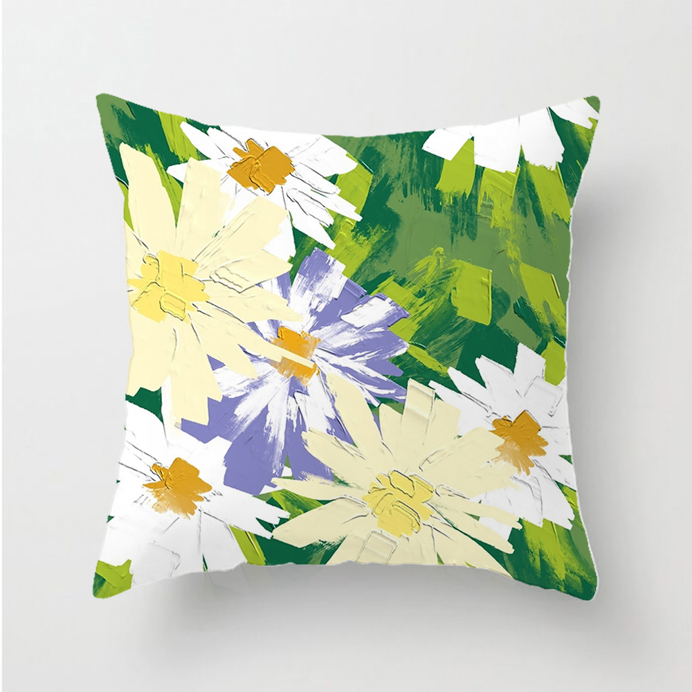 亚马逊植物花卉系列抱枕套郁金香绿植油画桃皮绒靠枕套沙发靠垫套