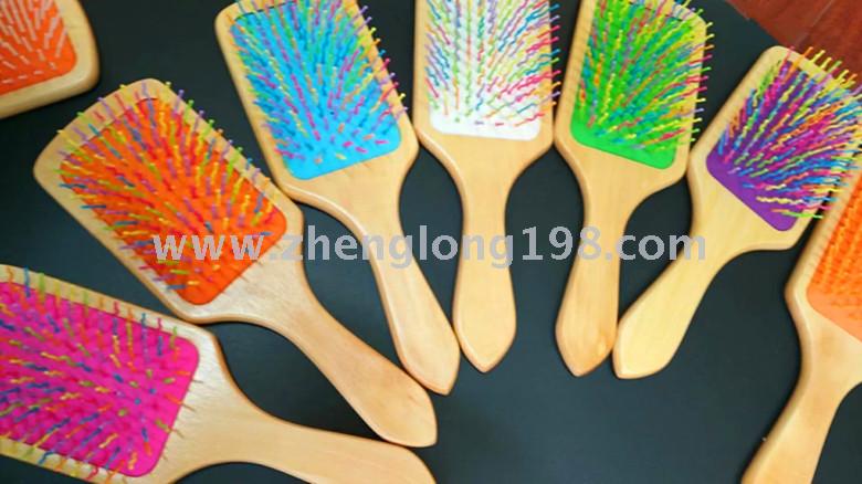 New wooden handle comb, practical hair comb, color leather and color needle gift massage comb details Picture
