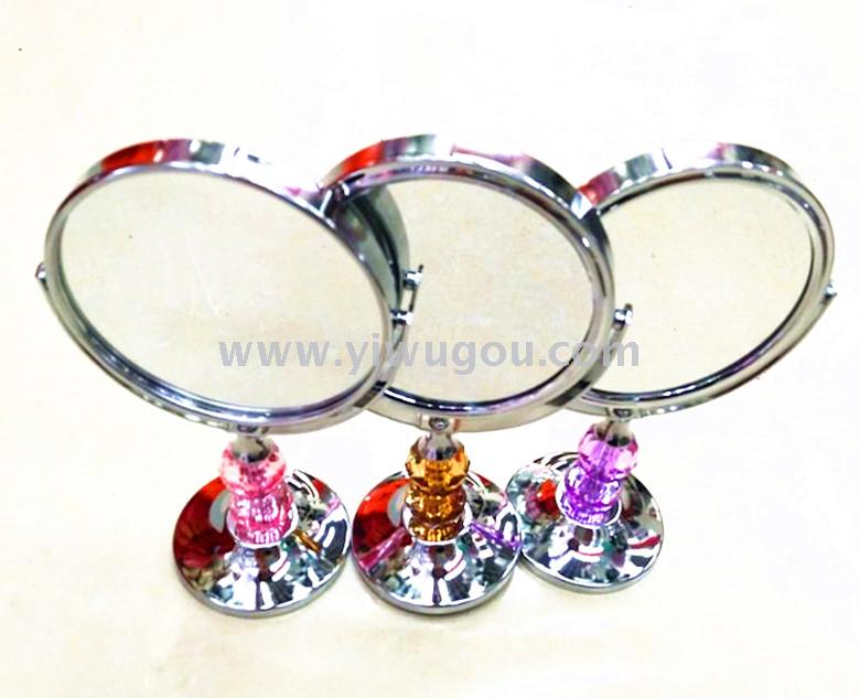 Wholesale of new double-sided desktop high-legged makeup mirrors with diamonds, gift metal makeup mirrors details Picture