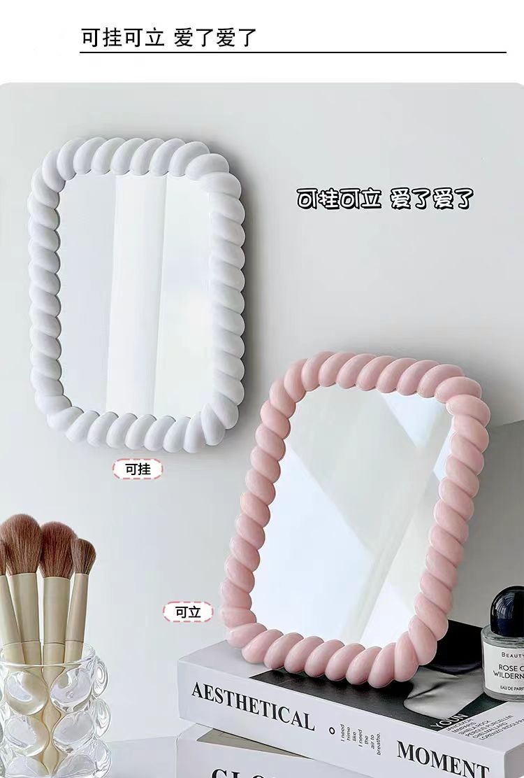 ins奶油化妆镜简约浴室梳妆台镜可爱可立克挂女学生宿舍台式镜子详情6