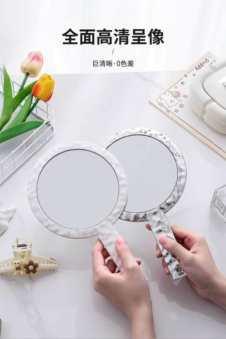 批发创意透明水波纹手柄化妆镜美容便携随身双面圆形放大手持镜子详情5