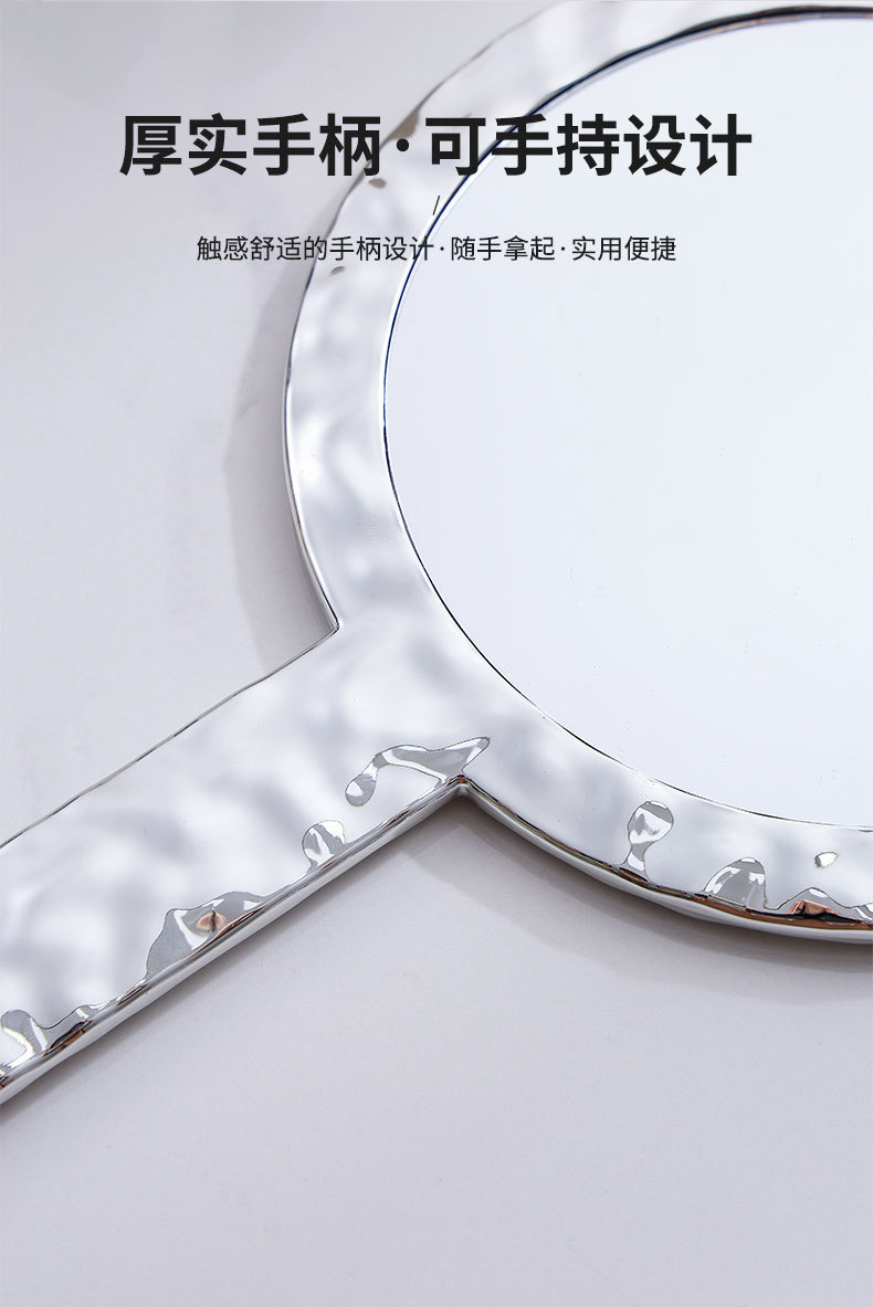 批发创意透明水波纹手柄化妆镜美容便携随身双面圆形放大手持镜子详情12