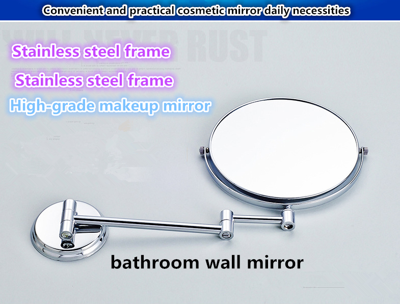 The new fashionable stainless steel bathroom wall mirror is selling well. It is a practical folding and rotating stainless steel makeup mirror Specification image