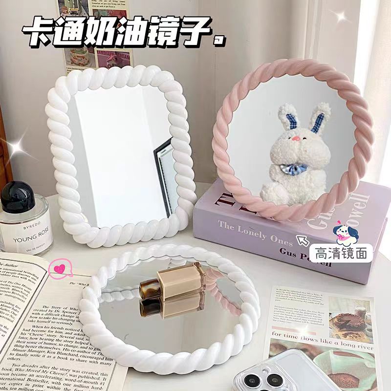 ins奶油化妆镜简约浴室梳妆台镜可爱可立克挂女学生宿舍台式镜子详情3