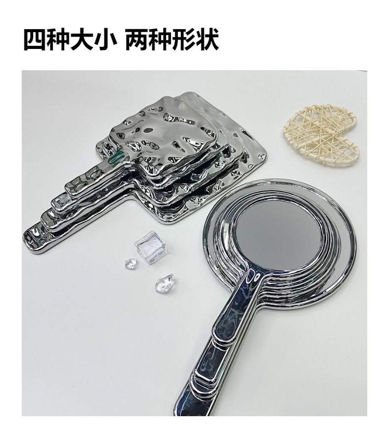 ins风电镀手柄镜随身化妆镜镜子便携创意水波纹手持镜批发详情12