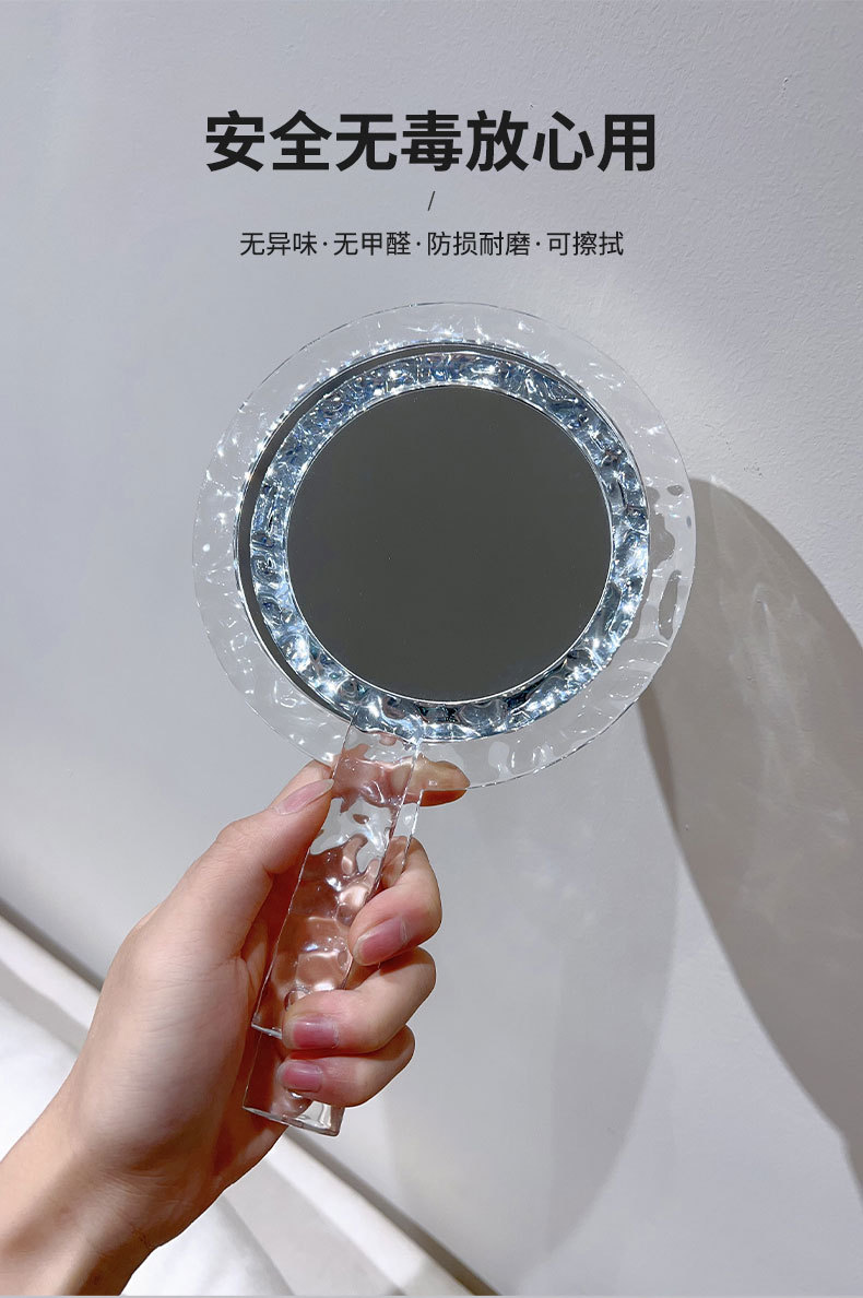 批发创意透明水波纹手柄化妆镜美容便携随身双面圆形放大手持镜子详情9