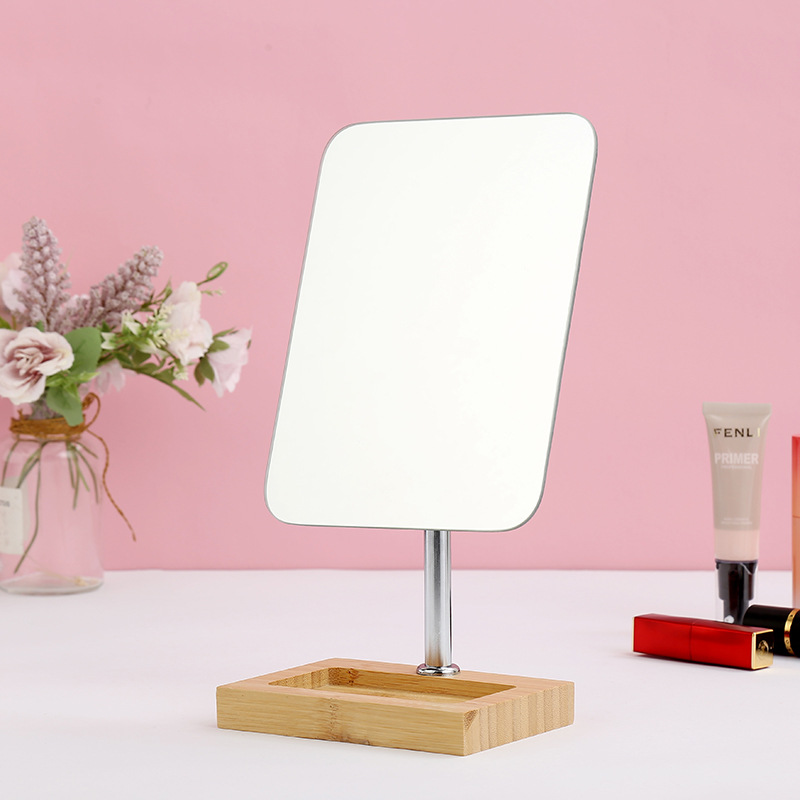 Simple makeup mirror storage table mirror, bamboo art beauty mirror, student dormitory dressing mirror, mirror in stock wholesale Specification image