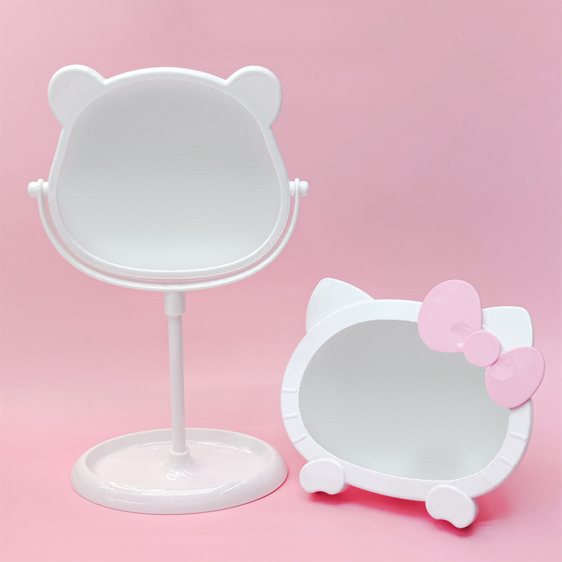 可爱KT台式化妆镜学生梳妆镜 卡通猫耳桌面台镜厂家批发