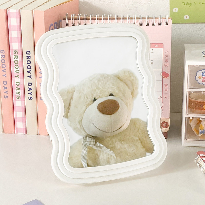 New type of plastic makeup mirror for desktop students, movable with stand, foldable and hanging, single-sided mirror, bedroom princess mirror Item Picture