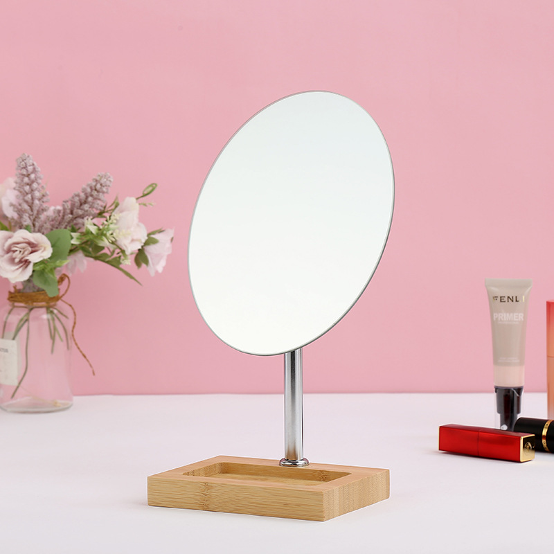 Simple makeup mirror storage table mirror, bamboo art beauty mirror, student dormitory dressing mirror, mirror in stock wholesale details Picture