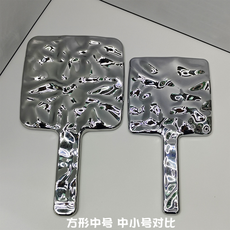 ins风电镀手柄镜随身化妆镜镜子便携创意水波纹手持镜批发详情13