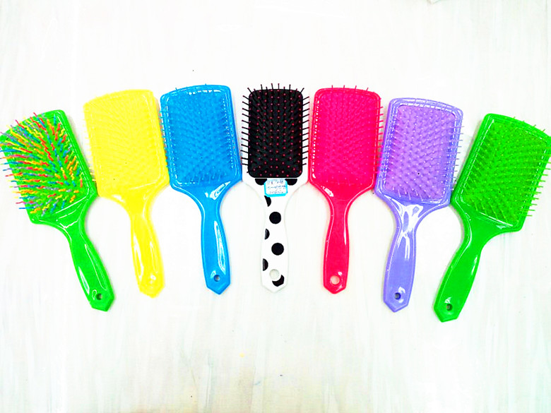 New color handle comb 8586 style, color leather and color needle handle comb, hair massage comb details Picture