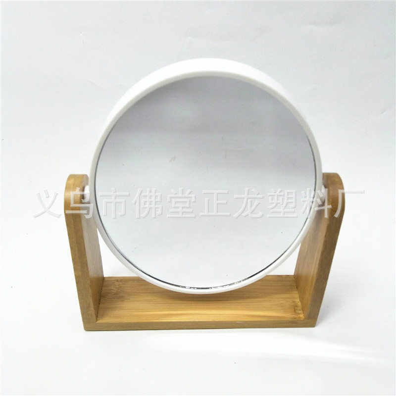 台式镜子竹制高清双面旋转化妆镜 女士木镜竹木底座台镜可定颜色