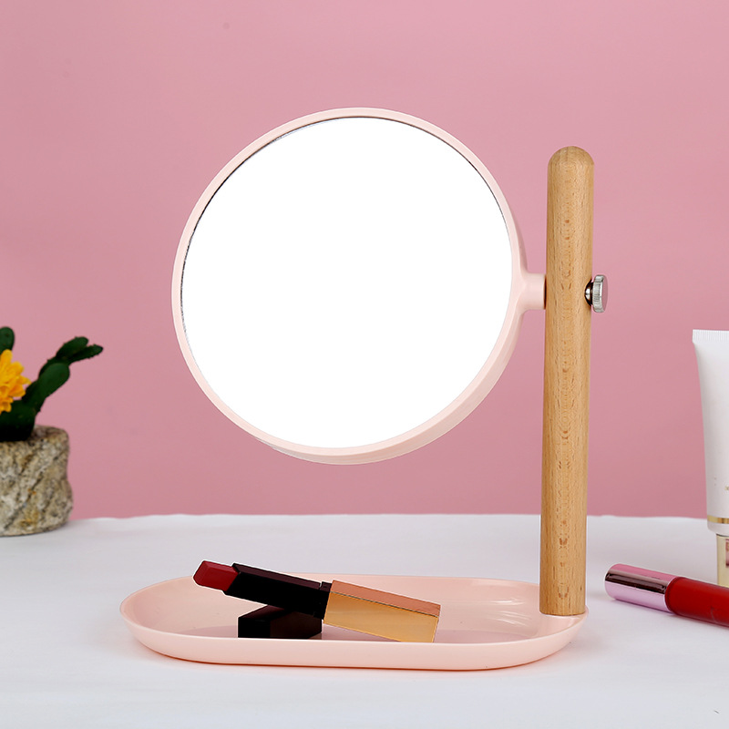 网红多功能镜子 圆形带灯桌面台式单面镜 化妆补光宿舍化妆镜