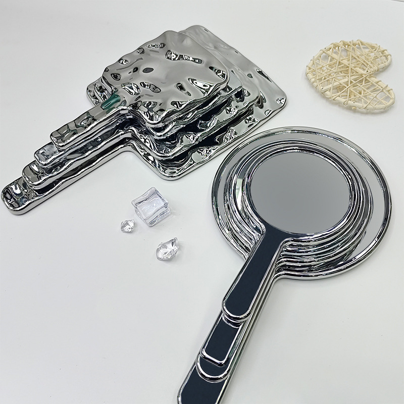 ins风电镀手柄镜随身化妆镜镜子便携创意水波纹手持镜批发