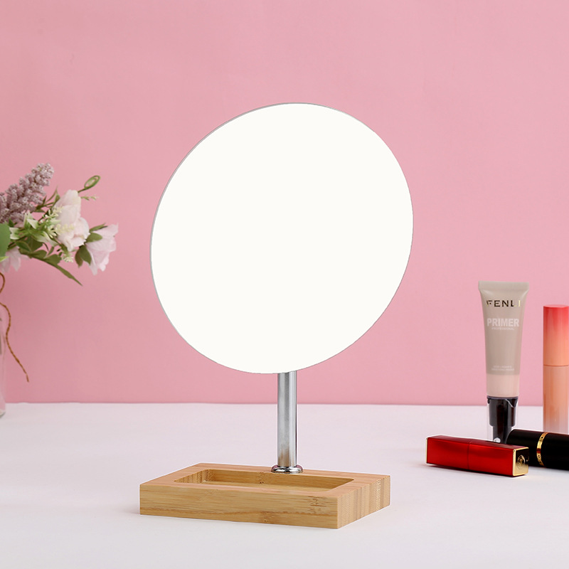 简约化妆镜收纳台镜竹艺美妆镜 学生宿舍梳妆镜镜子现货批发