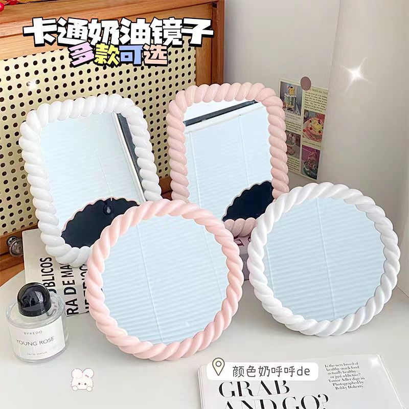 ins奶油化妆镜简约浴室梳妆台镜可爱可立克挂女学生宿舍台式镜子详情1