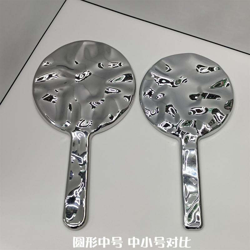 ins风电镀手柄镜随身化妆镜镜子便携创意水波纹手持镜批发详情14