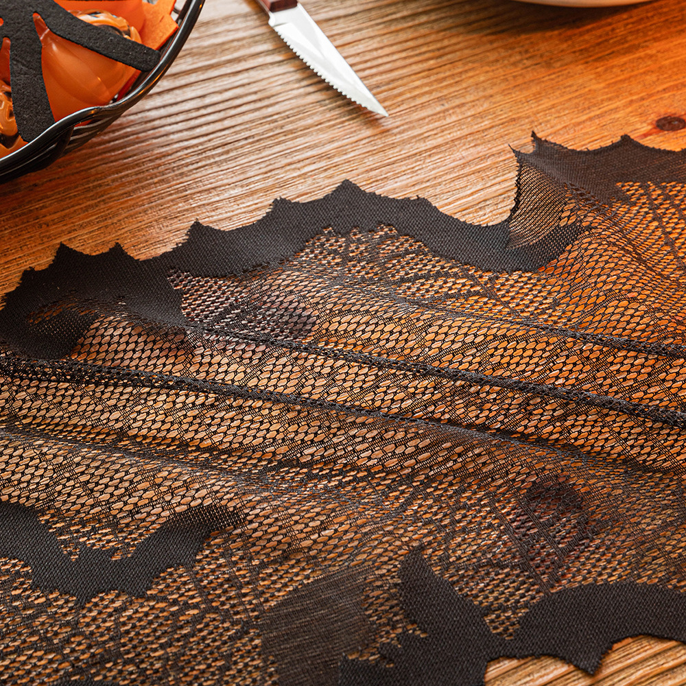 Halloween lace black table flag, spider web, Ghost Festival party decoration tablecloth, American coffee table, long cover towel