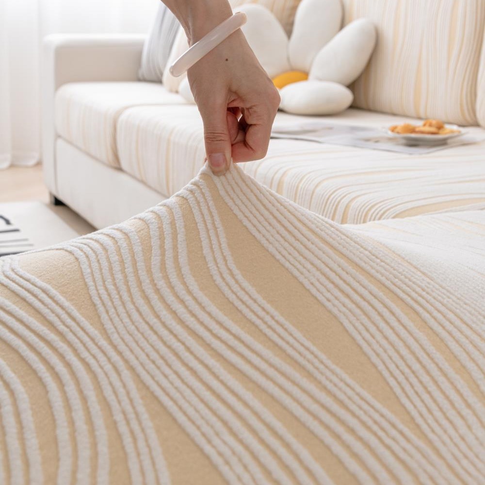 跨境新款加厚阳离子提花绒沙发笠 可组合纯色保暖防滑沙发坐垫套产品图