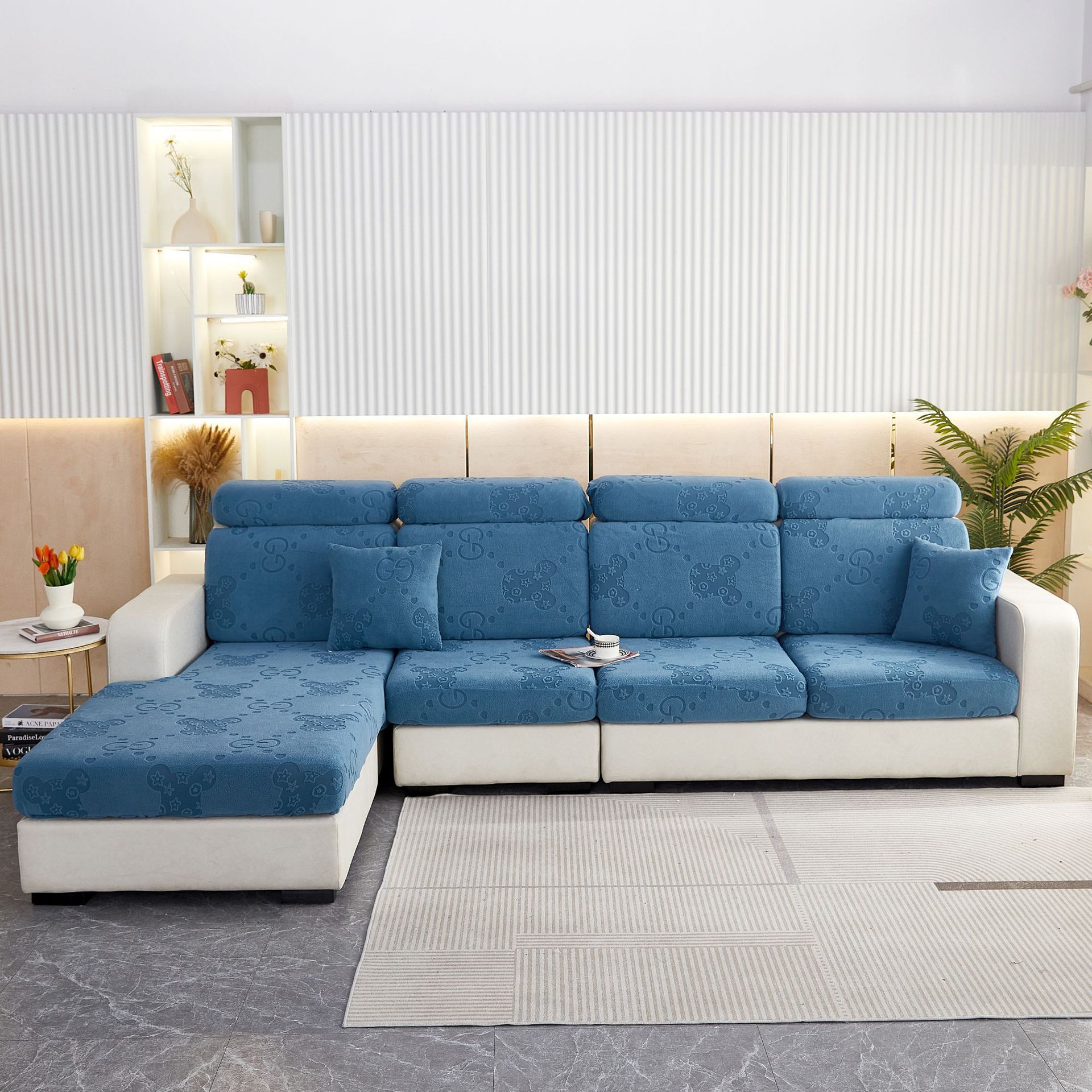 新品酷熊加厚提花绒沙发笠 弹力全包沙发坐垫套通用沙发罩套批发