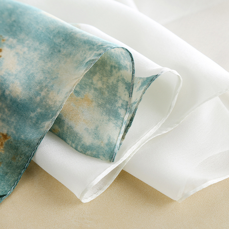 New spring and summer scarves and silk scarves for women, elegant and high-end lotus chair, printed faux silk shawl, sun-protective beach towel details Picture