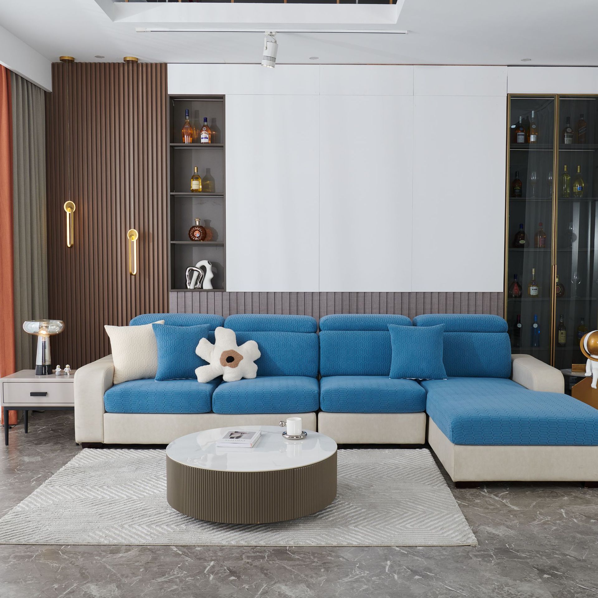 ins风简约纯色立体提花绒弹力沙发笠 混搭多色组合沙发坐垫套