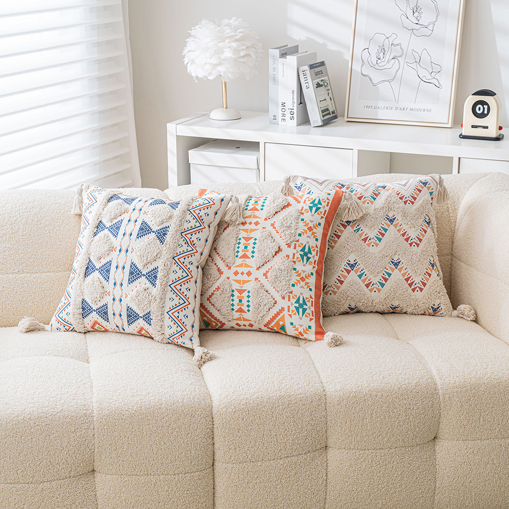Bohemian-style pillowcase, tufted tassel pillow, homestay hotel decoration cushion cover, sofa bedroom pillowcase
