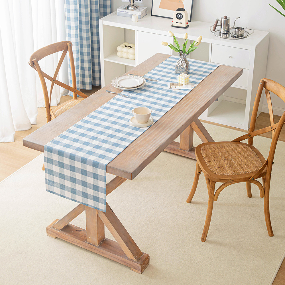 Simple large checkered table flag, dust-proof and heat-insulating table mat cover fabric, modern ins style TV cabinet, coffee table tablecloth details Picture