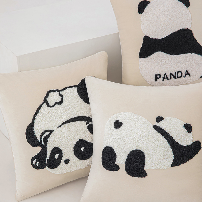 New embroidered cute panda throw pillows, modern and simple black and white ins living room homestay sofa bed cushions and pillows