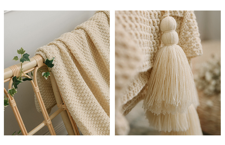 Nordic InS-style solid-color air conditioning blanket, shawl, cover blanket, bed tail scarf, homestay bed, decorative blanket, knitted sofa blanket pic 15