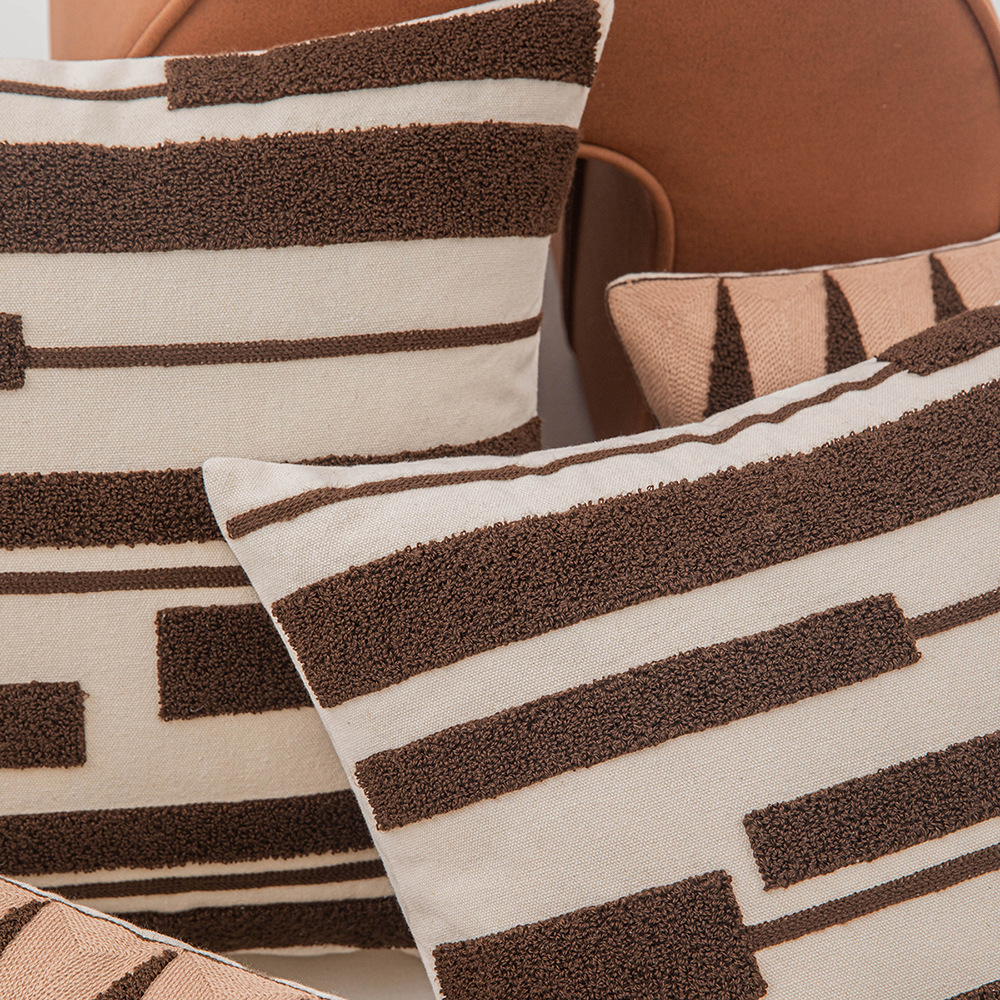 Ins-style geometric embroidery throw pillow, Maillard color sofa cushion cover, modern and simple knitted back pillow, waist pillow details Picture
