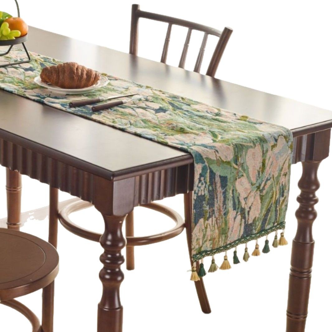 Country-style table flag, Monet oil painting, green tea flag, tea room decoration, coffee table, chest of drawers, long dining flag Application Scenario