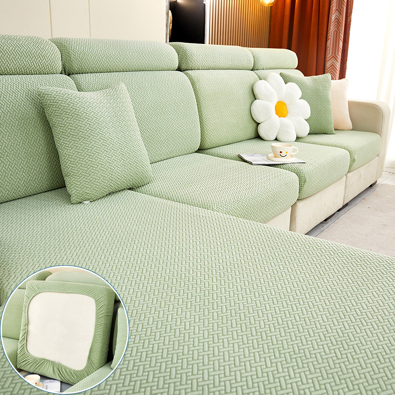 Cross-border solid color elastic all-inclusive solid color jacquard sofa hat, washable elastic thickened anti-slip sofa cushion cover Item Picture