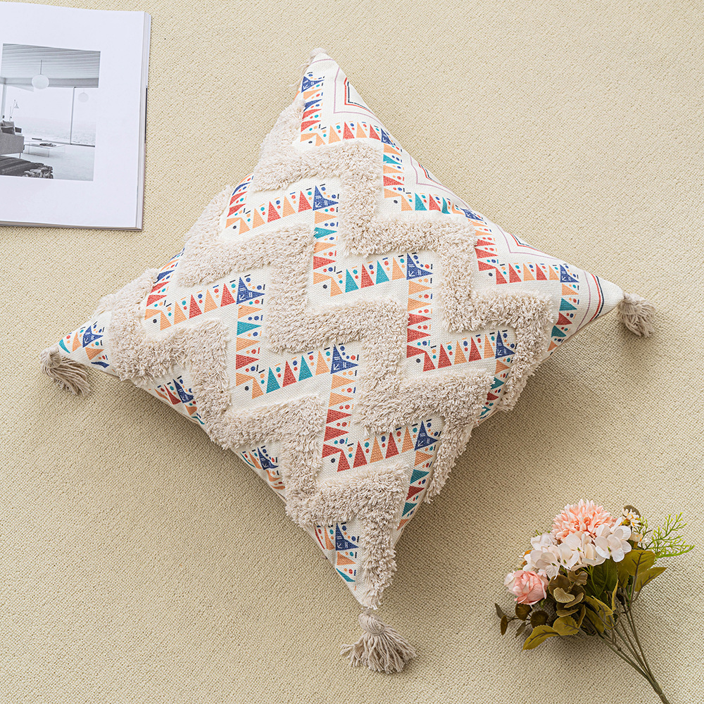 Bohemian-style pillowcase, tufted tassel pillow, homestay hotel decoration cushion cover, sofa bedroom pillowcase Specification image