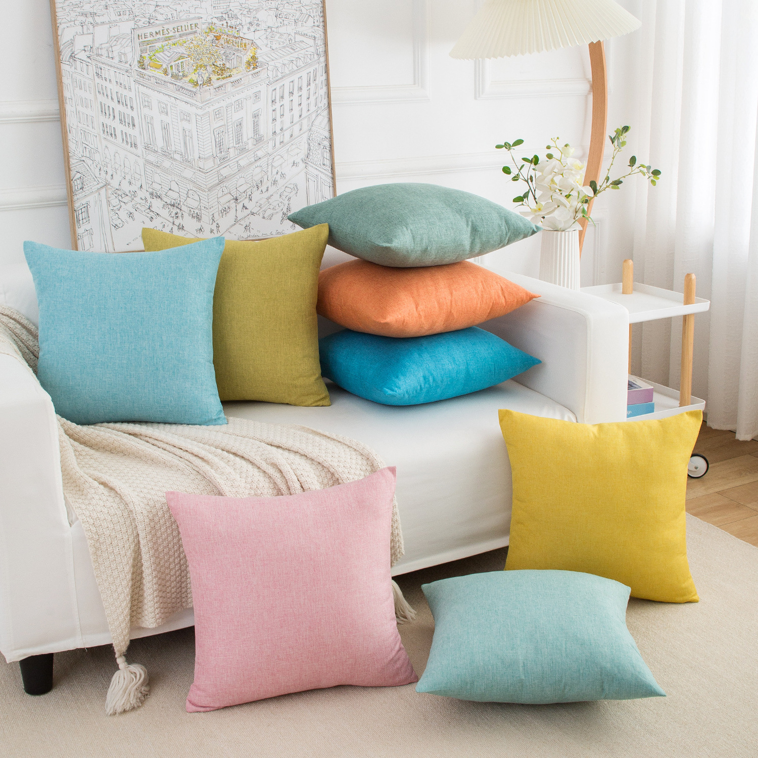 亚马逊爆款北欧ins风家居加厚亚麻抱枕套沙发靠枕床头软包靠垫产品图