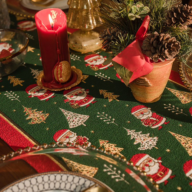 New Christmas-colored jacquard table flag, American retro Christmas dining room decoration, tassel cover, sideboard, bed tail flag details Picture