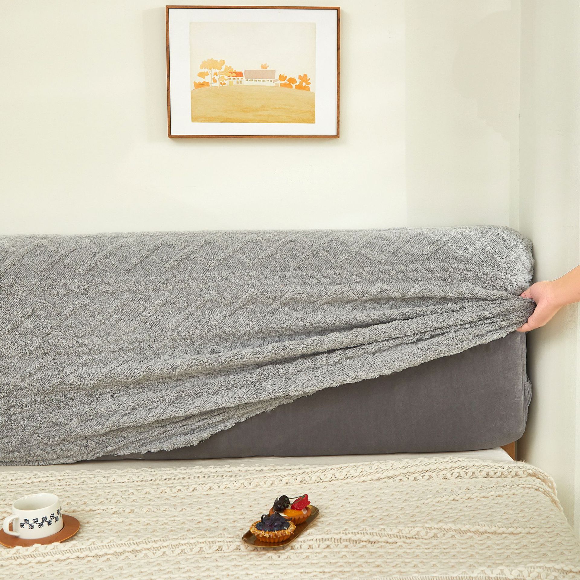 New solid-color cross-border headboard cover, jacquard headboard backrest cover, full-cover headboard backrest dust cover details Picture