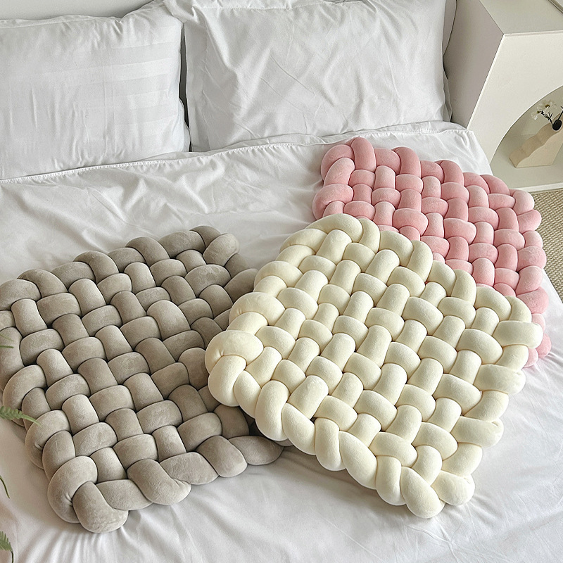 ins influencer home living room decoration sofa cushions, headboard cushions, solid-color hand-woven seat cushions details Picture