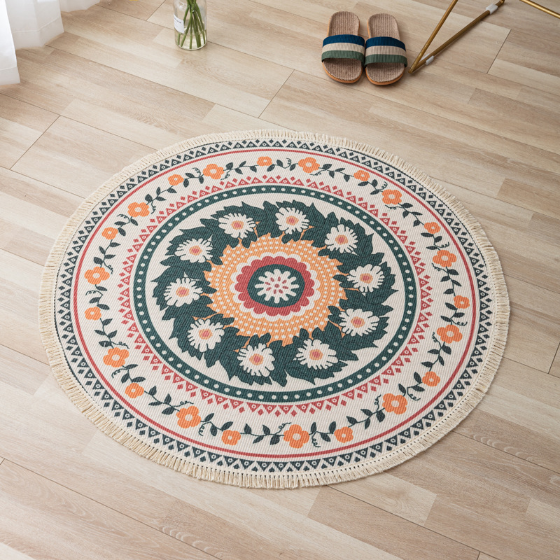 Bohemian ethnic style woven round coffee table carpet for foreign trade, American-style bedroom, wardrobe, dressing table, rocking chair carpet Item Picture
