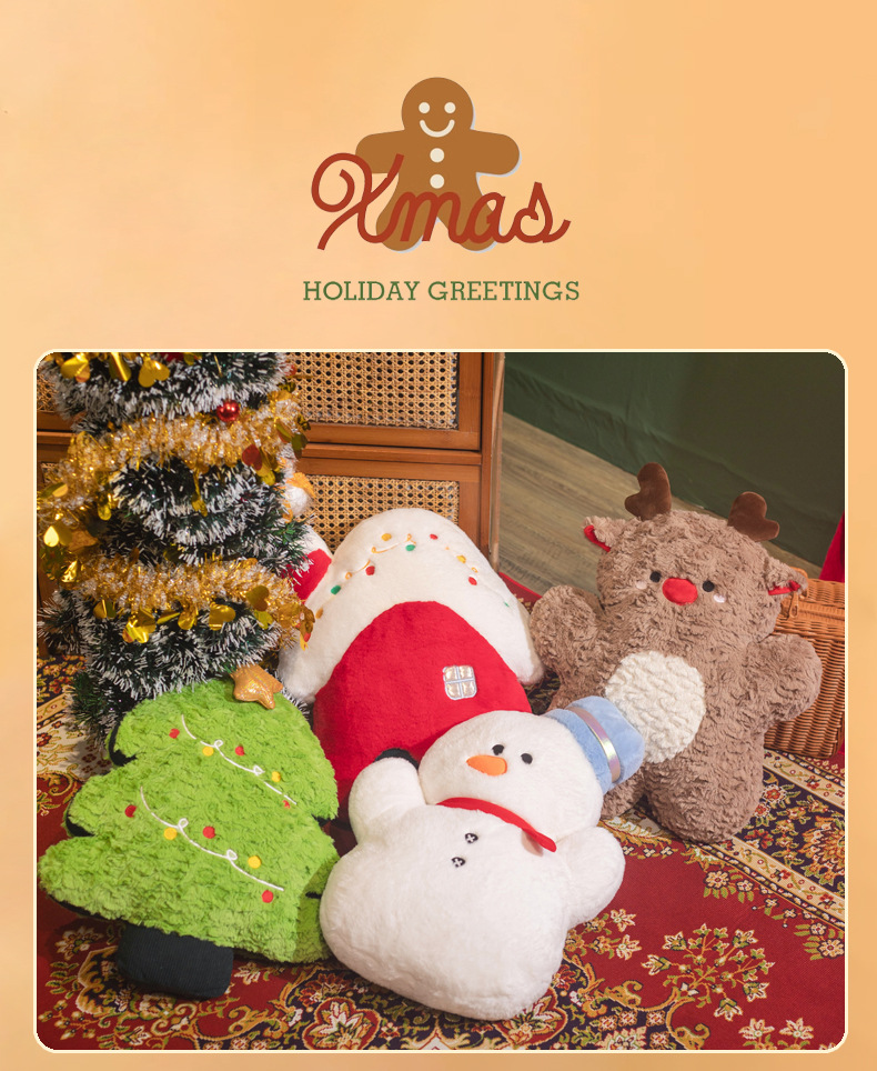 Three-dimensional Christmas plush pillow figurines for girls, cute snowman plush cushion gifts, festive atmosphere decoration cushions pic 12